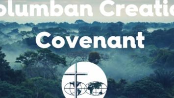 Columban Creation Covenant with a forest background